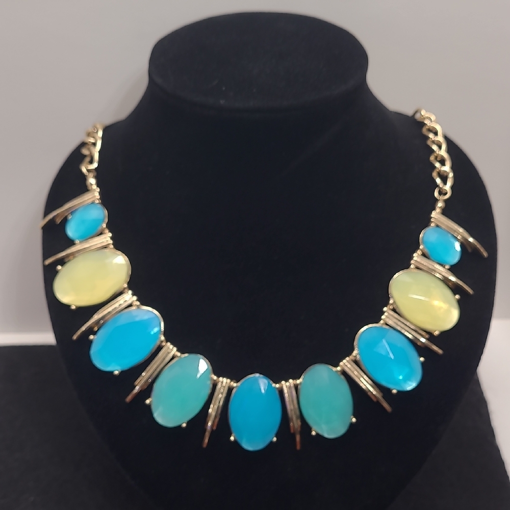 Charlotte Daniels Blue Yellow Goldtone Bib Collar Statement Necklace